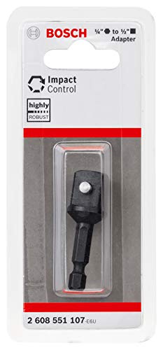 Bosch Accessories 1X Adattatore Impact Control Per Bussola (1/4" Hex A 1/2" Quadrato, Lunghezza 50 Mm, Accessori Trapani)