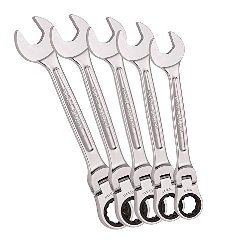 Usag U02856160 Serie 5 Chiavi Combinate A Cricchetto Con Testa Snodata, Cromato, Pezzi