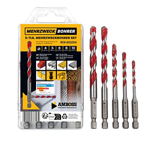 Amboss - Set Di Punte Multiuso Per Trapano, 5 Pezzi, Ø 4,5,6,8,10 Mm, Per Legno, Lamiere, Cartongesso, (Nobile), Acciaio, Muratura, Ecc. Per Trapani A