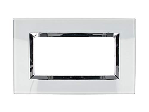 Sandasdon Placca Plexi 4M Con 4 Moduli Posti Plexiglass Lucido Effetto Vetro Cristallo Compatibile Con Bticino Living (Bianco)