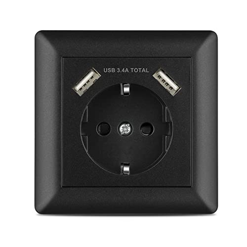 Kaifire Presa Usb, Presa Da Incasso Con Connettore Usb (Max.3.4 A), Sistema 55 Bianco Puro, Cornice Schuko, Set Completo Da Parete Per Smartphone, Tab