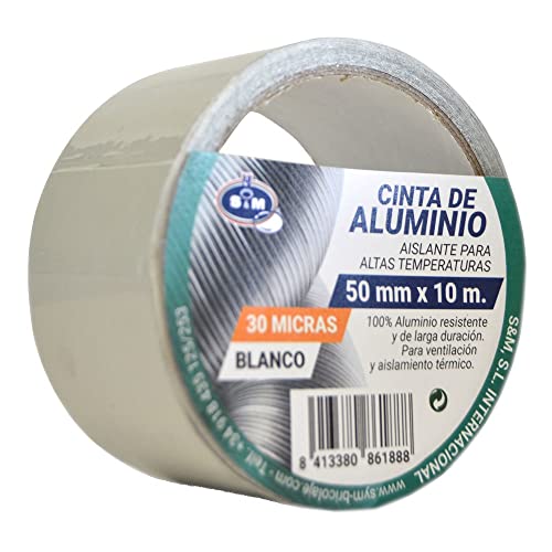 S & M Nastro Alluminio Bianca 50 Mm X 10 M (Spessore 30 Micron) Saneaplast- Nastro Adesivo Di Alluminio Multiuso – Rotolo Di 10 Metri