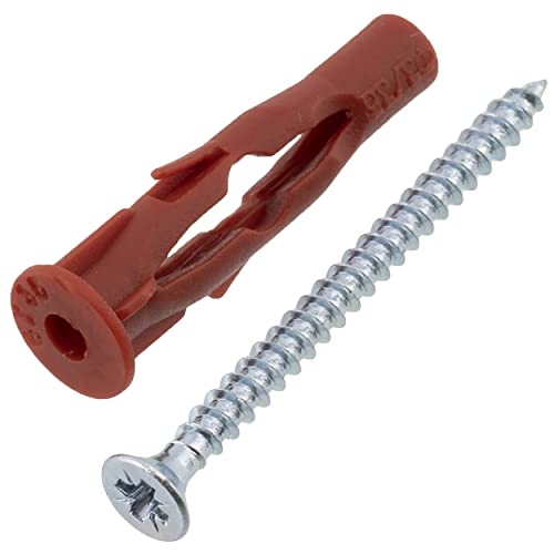 Aerzetix - C65058 - Set Di 25 Tasselli 6X35Mm Per Cartongesso/Cemento Cellulare + 25 Viti Ø3.5X45Mm Con Testa Fresata - In Nylon/Metallo - Calcestruzz