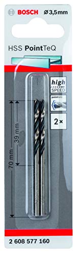 Bosch Accessories 2608577160 Hss Pointteq (3,5 X 39 X 70 Mm) - Set Da 2 Pezzi Di Trapani Per Metallo, Acciaio, Fusione O Plastica, Grigio (Argento), Ø