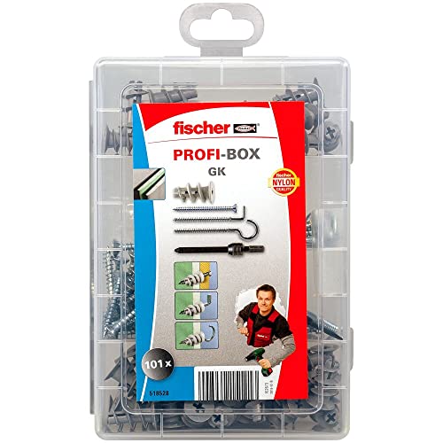 Fischer 518528 Meister-Box Cartongesso Gancio Con Attrezzo Di Montaggio, Tasselli, 101 Pezzi, Gk Con Viti E Ganci, Set Di 101