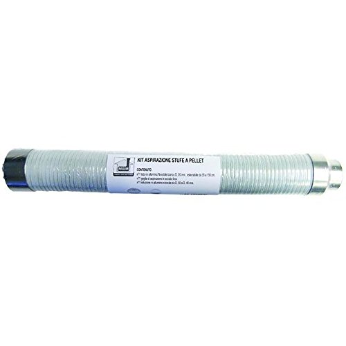 M.B.M. Ppkitasp, Kit Di Aspirazione Stufe A Pellet, Tubo Estensibile E Flessibile, Canna Fumaria Pellet, Bianco, Estensibile Fino Da 35 A 150 Cm, Diam