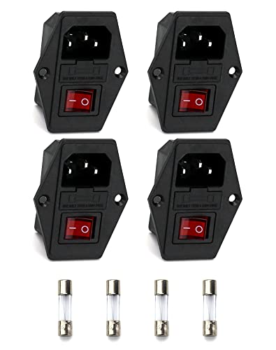 Qwork 4 Pezzi Spinotto Adattatore Maschio, Modulo Di Ingresso Connettore 3 In 1, Ec320 C14 10A 250V, Con Interruttore, Fusibile E Lampada