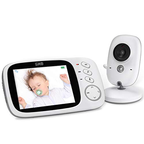 Ghb Baby Monitor Video 3.2'' 750Mah Batteria Videocamera Con Sensore Di Temperatura E Vox 8 Ninne Nanne Interfono A Due Voci Da Attivazione Vocale