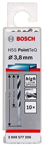 Bosch Accessories 2608577206 Hss Pointteq (3,8 X 43 X 75 Mm) - Set Da 10 Pezzi Di Punte Elicoidali Per Trapano Per Metallo, Acciaio, Fusione O Plastic