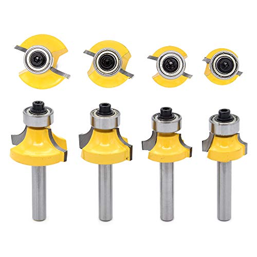 Dinggreat 4 Pezzi 1/4" Gambo Router Bit Set, Round Over Router Bit Angolo Arrotondamento Edge-Forming Roundover Router Bit Lavorazione Del Legno Fresa