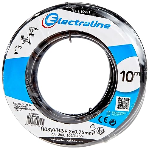 Electraline 10921 Piattina Indivisibile H03Vvh2-F, Sezione 2X0.75 Mm, 10 Mt, Nero