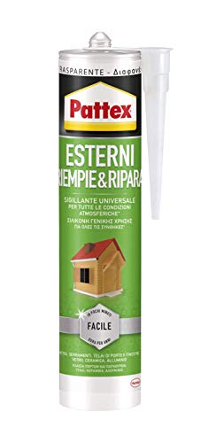 Pattex Sigillanti Light Esterni Riempie&Ripara, Sigillante Universale Acetico, Sigillante Esterno Trasparente, Sigillante Impermeabile Per Interni Ed