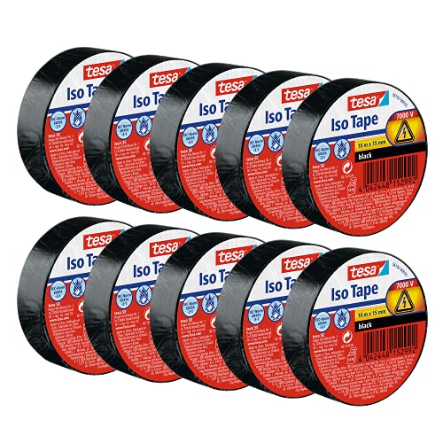 Tesa Nastro Isolante In Confezione Da 10, Nastro Isolante Autoadesivo, Resistente Al Calore, Per Isolare, Riparare E Legare, 10 M, Nero