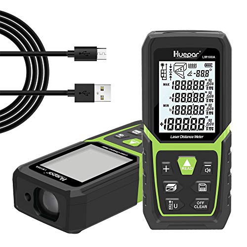 Metro Laser 100M, Huepar Misuratore Laser Professionale Telemetro Laser Con 2 Bolle D'Aria E Funzione Muto, Auto-Calibrazione E Misura Continua, Displ
