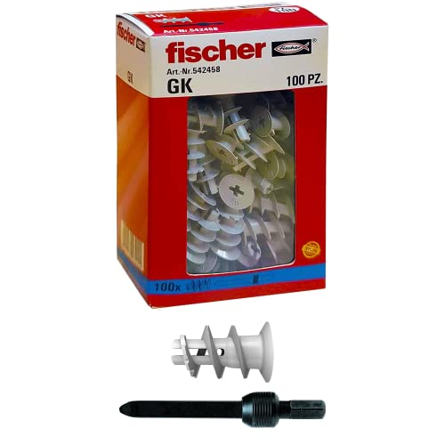 Fischer, 542458, 100 Tasselli Gk, Specifici Per Cartongesso, Include Accessorio Di Montaggio