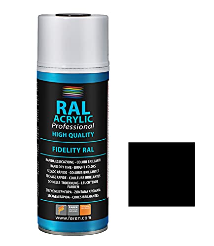 Faren Ral Acrylic, Vernice Spray Acrilica 100%, Smalto Fidelity Ral, Colori Brillanti A Rapida Essiccazione, 400Ml (Ral 9005 Nero Lucido)(1Pz)