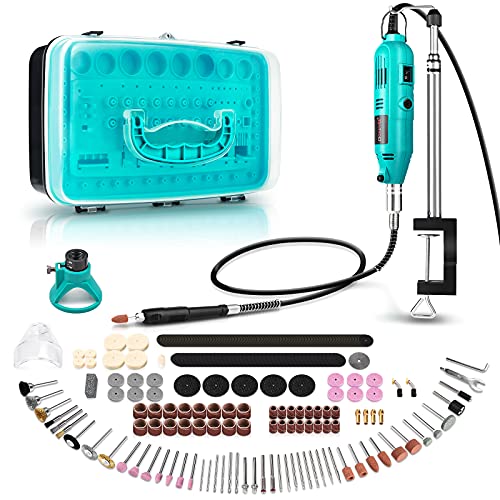Goxawee Utensile Rotante Kit, Mini Trapano Con Braccio Telescopico/Morsetto Da Tavolo/Albero Flessibile - 288Pz Accessori Per Progetti Artigianali E C