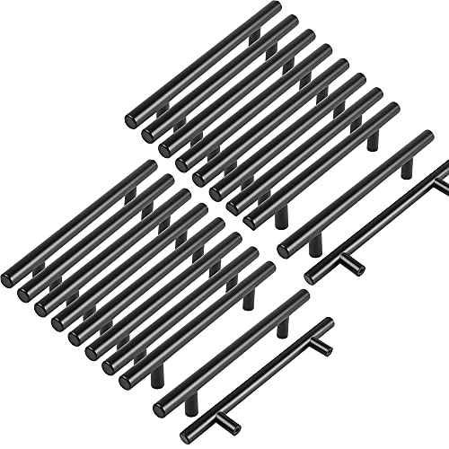 Margueras - Pack Of 20 Stainless Steel Kitchen Cupboard Door Handles - 128Mm - Black T-Bars With Screws