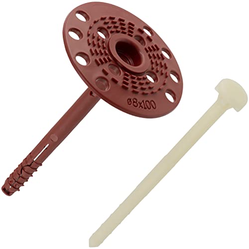 Aerzetix - C65192 - Set Di 25 Tasselli Di Isolamento 8X100Mm + 25 Chiodi Per Colpire Ø5X100Mm - In Nylon - Mattoni Materiali Cavo Pieno Muratura Panne