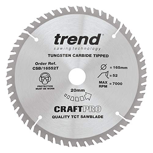 Trend Lama Per Sega Craftpro A Taglio Sottile Per Sega Circolare, Diametro 165 Mm X 52 Denti X Foro 20 Mm, Punta In Carburo Di Tungsteno, Csb/16552T