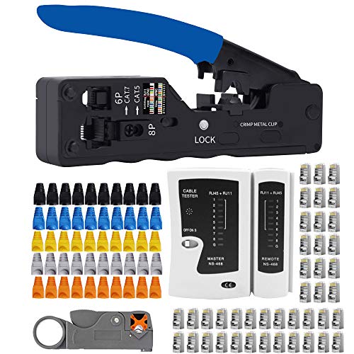Mayline Pinza Crimpatrice Rj45 Rj11/Rj12/Rj45 Set Di Strumenti Di Crimpatura Di Rete, Taglierina Per Crimpatura Passante Per Cat5/Cat6, Kit Spellafili