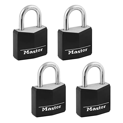 Master Lock 131Q - Lucchetti In Alluminio Coperti Con Chiave Allo Stesso Modo, Colore Nero, 4 Pezzi (Confezione Da 1)
