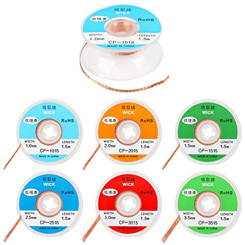 7 Rotoli Filo Dissaldante A Treccia, 1,5M Stoppini Dissaldanti In Rame Filo Per La Rimozione Dello Stagno Con Una Larghezza Di 1Mm/ 1,5Mm/ 2Mm/ 2,5Mm/