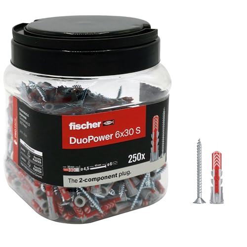 Fischer Propack Duopower 6 S, 250X Tasselli Con Vite 6X30 In Barattolo Riutilizzabile, Per Fissaggio Su Cemento, Muratura E Cartongesso, 572885