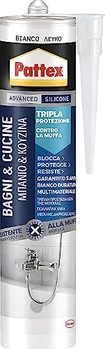 Pattex Bagni&Cucine 3X Protection, Sigillante Bianco Tripla Protezione Per Prevenire La Muffa, Silicone Resistente All'Acqua, Silicone Antimuffa In Ca