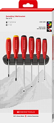 Pb Swiss Tools Set Di Cacciaviti A Croce Pb 8244 | 100% Swiss Made | 6 Pezzi Swissgrip Cacciavite A Fessura 1/2/3/4 Ph 1/2, Con Pratico Supporto Da Pa