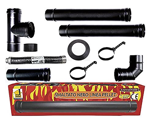 Kit Tubi Stufa A Pellet Canna Fumaria Dn 80 Tubo Acciaio Smaltato Nero 600 Ce Made In Italy Porcellanata Asp