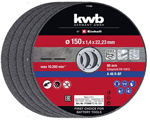 Einhell - Set Di Dischi Da Taglio Sottili 150 X 1,4 Mm (Accessori Per Smerigliatrice Angolare, 5 Pezzi, Ø 150 X 1,4 X 22,23 Mm, Max. 10200 Min-1, Extr
