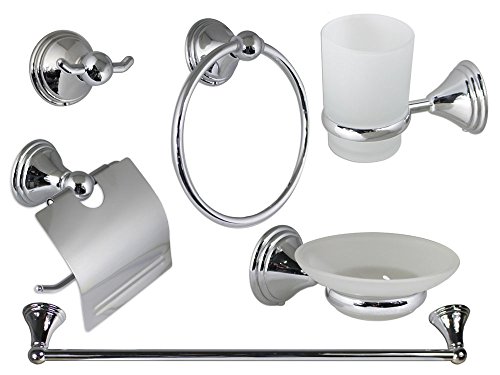 Vetrineinrete® Set Bagno In Acciaio Cromato E Vetro Satinato 6 Pezzi Moderno Accessori Arredo Bagno Bianco 52919 P92
