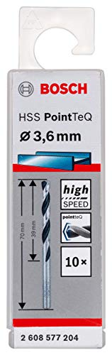 Bosch Accessories 2608577204 Hss Pointteq (3,6 X 39 70 Mm) - Set Da 10 Pezzi Di Punte Elicoidali Per Trapano Metallo, Acciaio, Fusione O Plastica, Gri