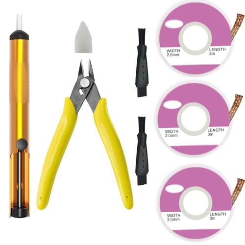 Pompa Dissaldante A Ventosa Per Saldare, Kit Di Stoppini Dissaldanti Con Micro Cesoia Con Guaina Pinze, 3 Stoppini Dissaldanti (Larghezza 2 Mm, Lunghe