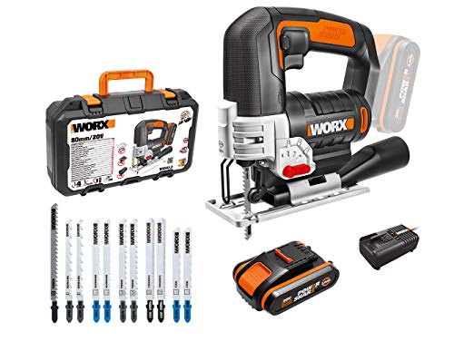 Worx Seghetto Alternativo A Batteria 18V (20V Max) 24Mm Wx543.2, ±45° Angolo Inclinato, Cambio Lama Rapido 0-2600Spm, Profondità Di Taglio: 40Mm