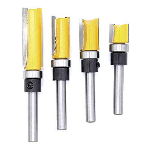 Dinggreat 4Pcs 1/4" Shank Fresa A Taglienti Diritti Per Rifilare Con Cuscinetto, Fresa Per La Lavorazione Del Legno
