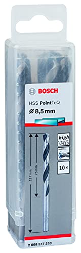Bosch Accessories 2608577253 Hss Pointteq (8,5 X 75 117 Mm) - Set Da 10 Pezzi Di Punte Elicoidali Per Trapano Metallo, Acciaio, Fusione O Plastica, Gr