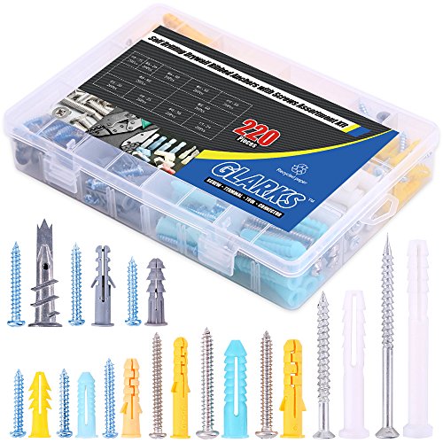 Glarks 220 Tasselli In Plastica Autoperforanti Per Cartongesso, Tasselli A Coste Per Pareti Cave, Kit Assortito Per Cartongesso, Mensole A Parete Cava