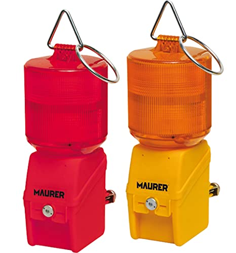 Maurer Lampada Luce Rossa Led Stradale Da Cantiere Lampeggiante Fissa Batteria 6 V