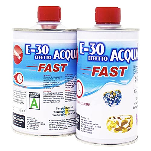 Resina Epossidica Trasparente, E-30 Fast A+B, Certificata Atossica, 800 Gr