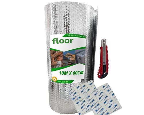 Floor Pannelli Termoriflettenti Per Termosifoni A Doppio Strato Isolante, 10M X 60Cm - Isolante Termico Riflettente Per Caloriferi, Camping, Automobil