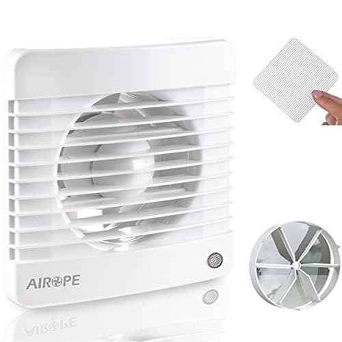 Airope,Sensore Di Umidità &Timer 100 Mm Ventola Estrazione Ventilazione, Valvola Di Non Ritorno Aria + Zanzariera Integrata, 78 M³/H,7 W,Db(A) 26,Sile