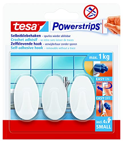 Tesa Powerstrips Hooks Small Oval, Bianco