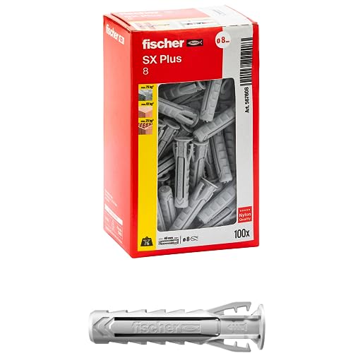 Fischer 100 Tasselli Sx Plus 8X40 Mm Per Muro Pieno, Mattone Forato, Muratura, Calcestruzzo, Per Il Fissaggio Di Lampadari, Mobili, Pensili, Mensole,