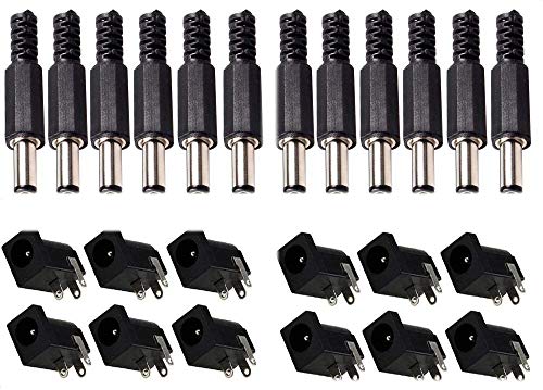 Runcci-Yun 12 Pcs Connecteurs Dc Montage Panneau Prise 2,1Mm X 5,5 Mm/2,1Mm X 5,5 Mm,12 Prise Connecteur Femelle 5,5 Mm X 2,5 Mm /2,1Mm X 5,5 Mm
