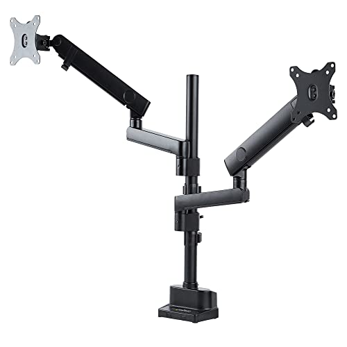 Startech.Com Supporto Doppio Monitor Per Scrivania, Braccio Per 2 Monitor Vesa Fino A 32" /8Kg, Staffe Verticali Impilabili, Altezza Regolabile/Snodat