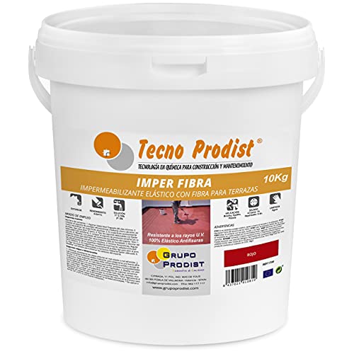 Tecno Prodist Imper Fibra (10 Kg, Rosso) Pittura Impermeabilizzante Ed Elastica Per Terrazze - Guaina Liquida Fibrorinforzata - Alta Copertura - (Rull