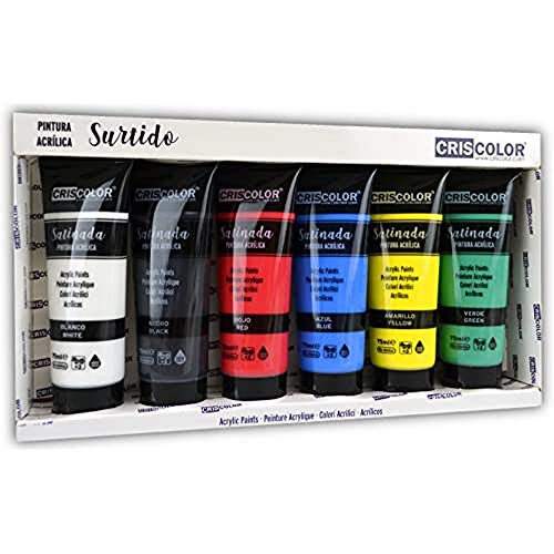 Criscolor Set Di Colori Acrilici Per Tele E Artigianato, 75 Ml, Bianco/Nero/Rosso/Blu/Giallo/Verde