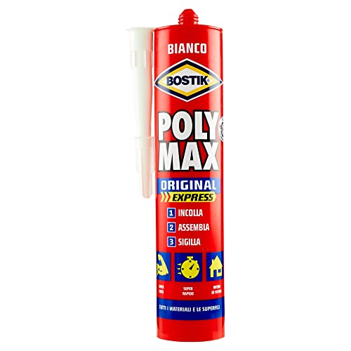 Bostik Poly Max Original Express Colla Di Montaggio E Sigillante Universale Super Rapido E Super Forte Cartuccia 425G Bianco